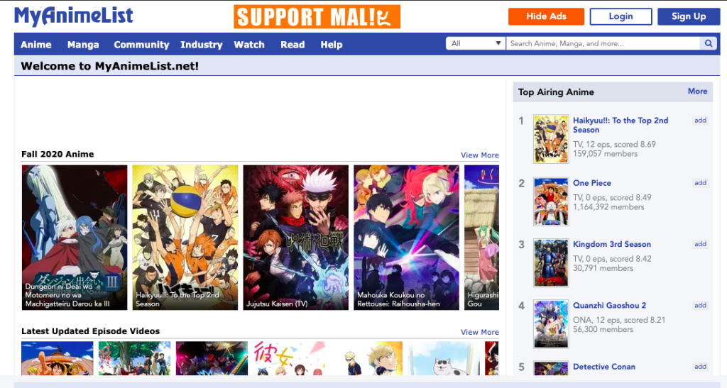 MyAnimeList- anime sites to watch anime for free